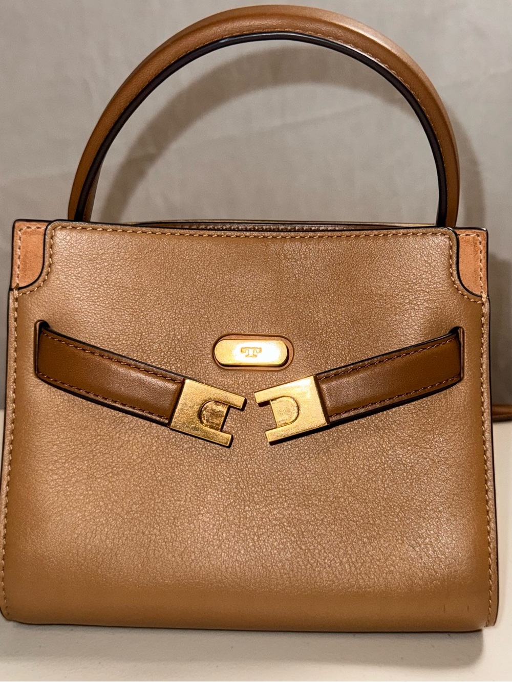 Tory Burch Lee Radziwill Petite Double Bag Tiramisu Leather + Strap